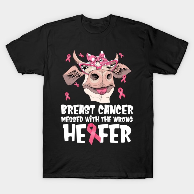 In October We Wear Pink Ribbon Cute Cow  Breast Cancer Month T-Shirt by Gendon Design